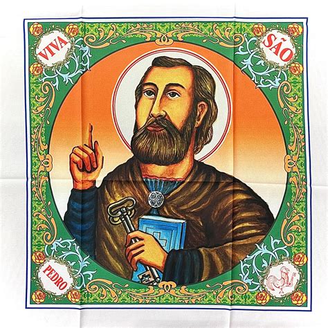 BANDEIRA JUNINA DE SÃO PEDRO "SALVE SÃO PEDRO" COLORIDA EM TECIDO 59X56