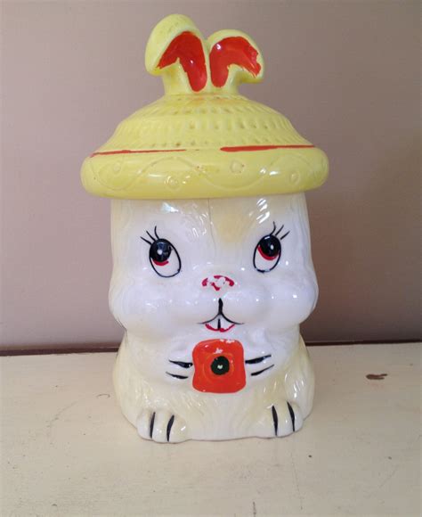 Vintage Bunny Rabbit Cookie Jar Made In Japan Kitsch