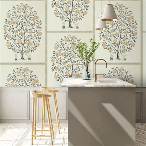 Anaar Tree Wallpaper - Charcoal/Gold - By Sanderson - 216791