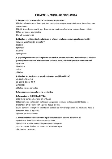 Examen Er Parcial De Bioquimica Examen Er Parcial De Bioquimica