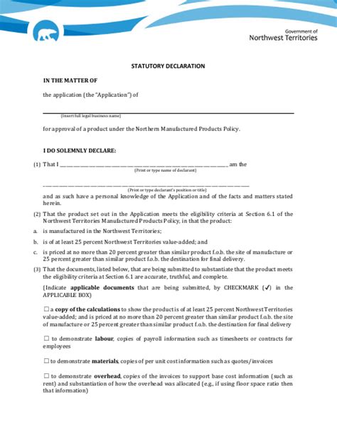 Northwest Territories Canada Statutory Declaration Fill Out Sign