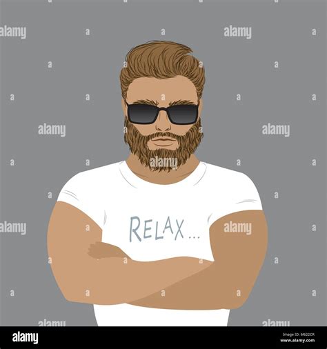 Strong Man Athlete Illustration Bearded Hipster Cartoon Sportsman