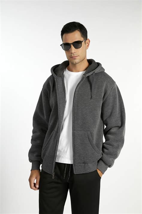 Swisswell Hoodies For Men Sherpa Jacket Zip Up Fleece Lined Hoodie Winter Warm Heavyweight