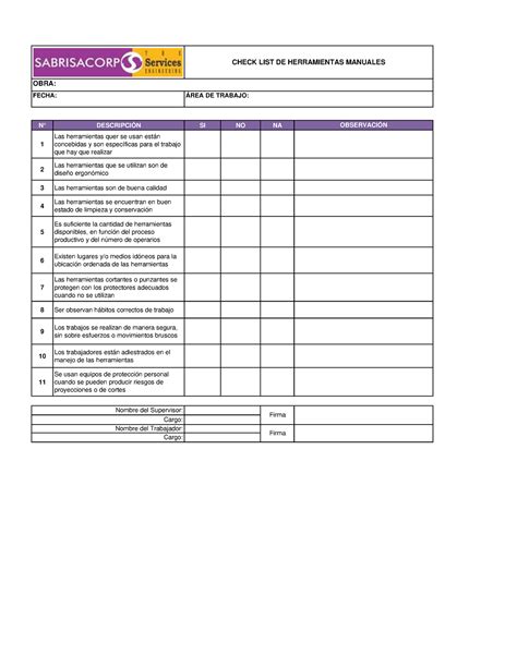 Introducir 62 Imagen Modelo De Check List De Herramientas Manuales