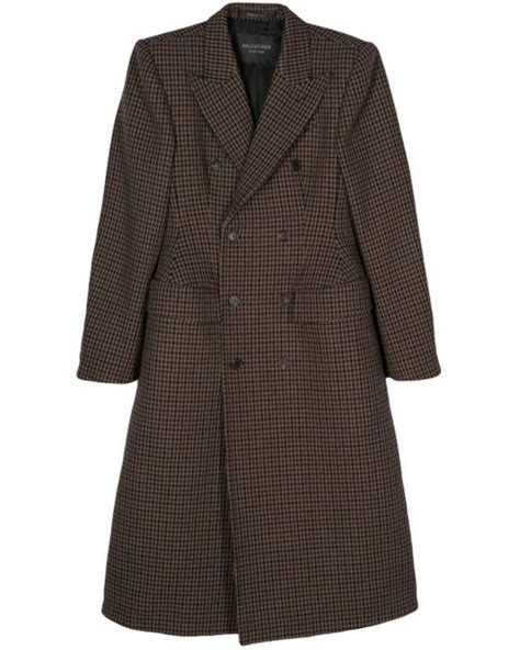 Balenciaga Houndstooth Wool Double Breasted Coat In Brown Lyst