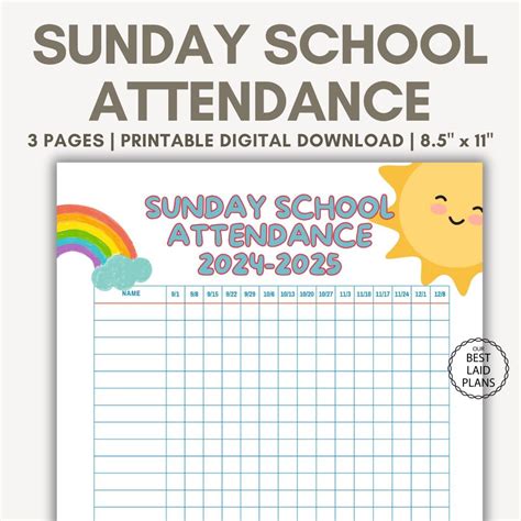 Sunday School Attendance Chart Printable Pdf Sunday School Attendance