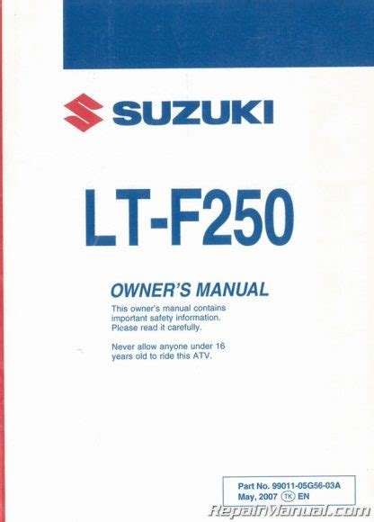 2008 Suzuki LT-F250K8 Ozark ATV Owners Manual