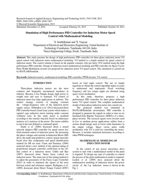 PDF Simulation Of High Performance PID Controller For Induction Motor