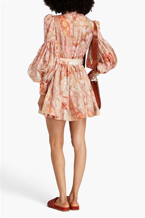 Zimmermann Belted Floral Print Linen And Silk Blend Mini Shirt Dress