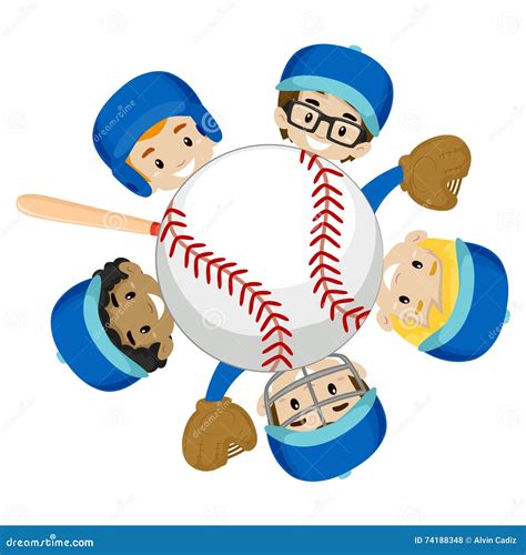 Baseball Team Boys Around The Ball Stock Vector Illustration Of