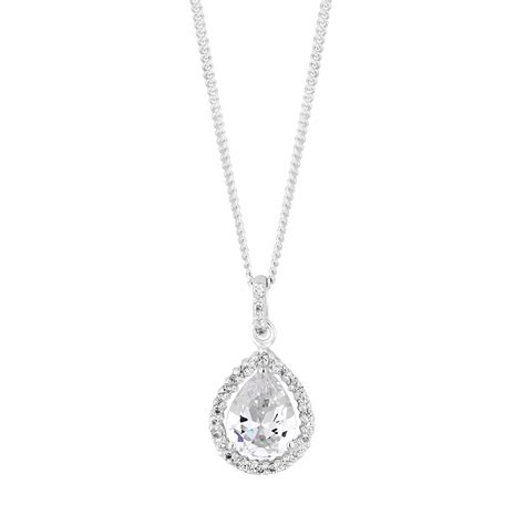 Simply Silver Sterling Silver Cubic Zirconia Pear Shaped Halo Pendant