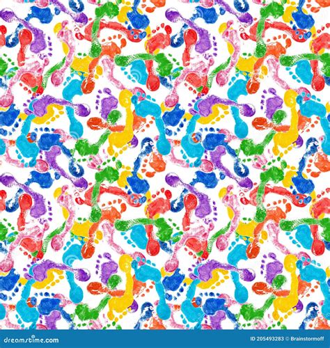 Seamless Pattern Of Colorful Human Footprints White Background Isolated