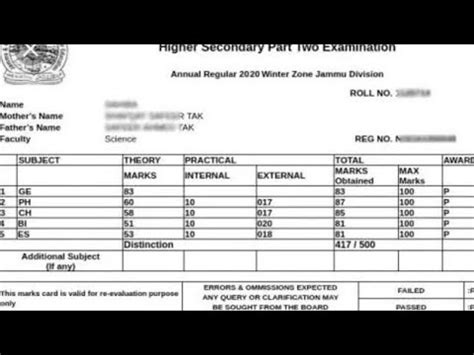 Jkbose Bi Annual Pass Percentage Class 10th To 12th Private Students