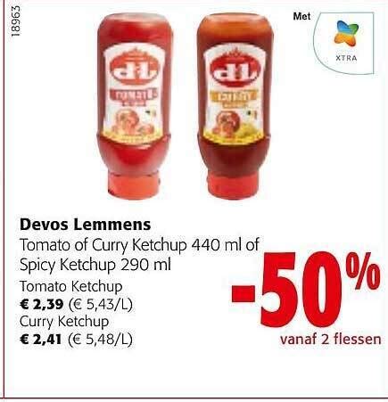 Devos Lemmens Tomato Of Curry Ketchup 440ml Of Spicy Ketchup 290ml