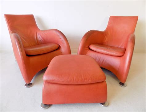 Montis Loge set of 2 leather lounge chairs with ottoman by Gerard van ...