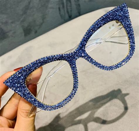 Oversized Cat Eye Rhinestone Glasses With Blue Light Blocking Etsy In