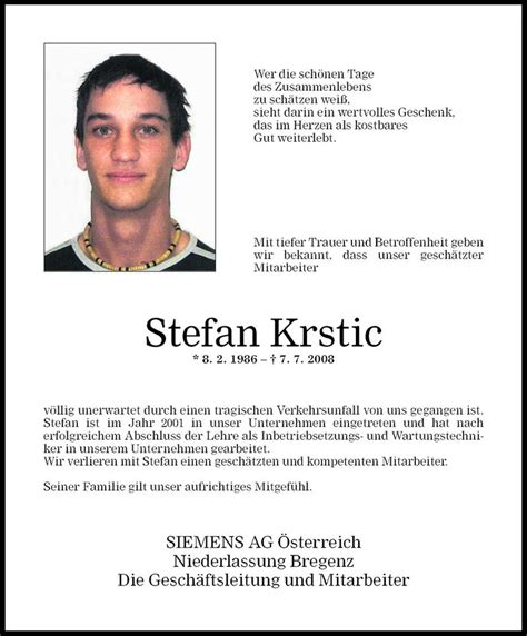 Todesanzeigen Von Stefan Krstic Todesanzeigen Vorarlberger Nachrichten