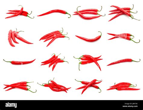 Collection Of Red Hot Chili Peppers Isolated On White Background Stock Photo Alamy