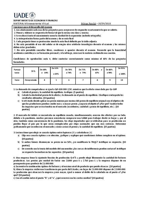 Er Parcial Departamento De Economia Y Finanzas Materia