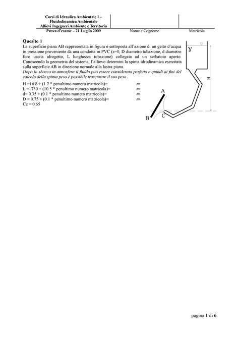 Prova D Esame Idraulica E Fluidodinamica Ambientale Luglio A