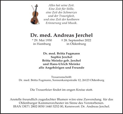 Traueranzeigen Von Dr Med Andreas Jerchel Nordwest Trauer De