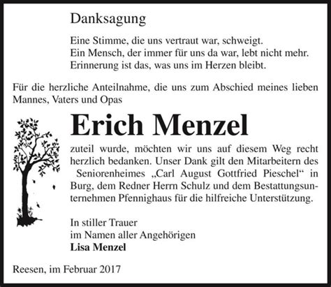 Traueranzeigen Von Erich Menzel Abschied Nehmen De