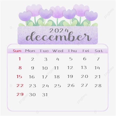 December Calendar Flower Tulips Monthly Calendar December