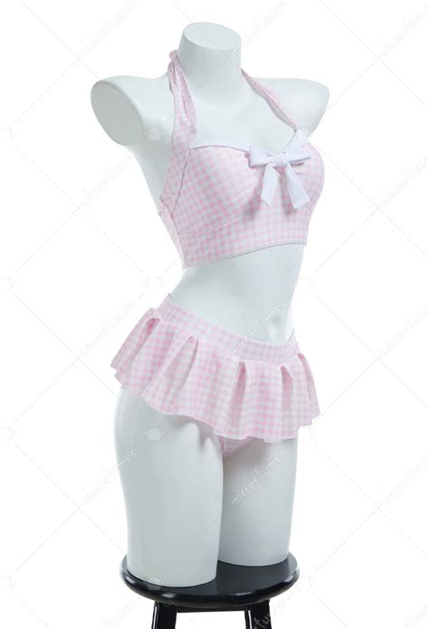 Vintage Pink And White Plaid Two Piece Swimsuit Retro Bikini Set Bathing Suit Top Quality