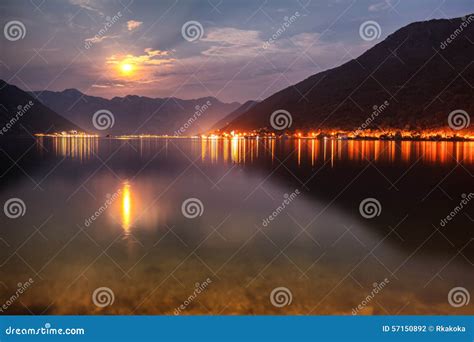 Golden Moonlight Reflection at a Bay Stock Photo - Image of landscape ...