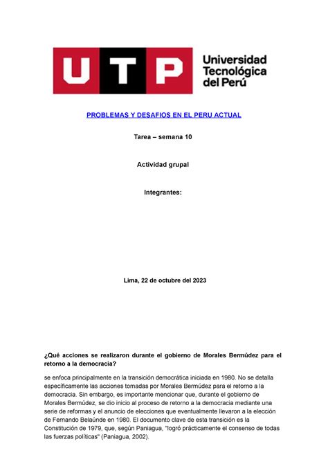 Ac S Semana Actividad Grupal Problemas Y Desafios En El Peru