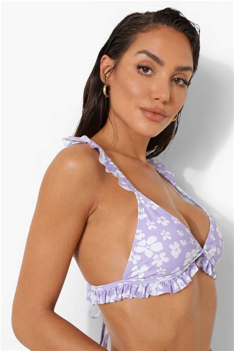 Floral Frill Detail Triangle Bikini Top Boohoo