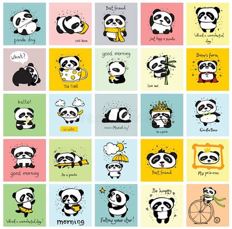 Set Cute Cartoon Pandas Stock Illustrations 645 Set Cute Cartoon