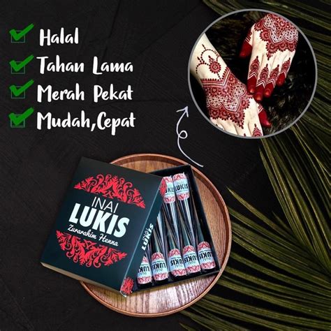 INAI LUKIS CELUP MERAH MAROON CANTIK UNTUK PENGANTIN KAHWIN STICKER