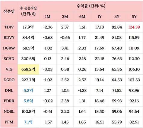 미국주식 장기투자 배당주 Etf 5년 수익률 Best10 비교