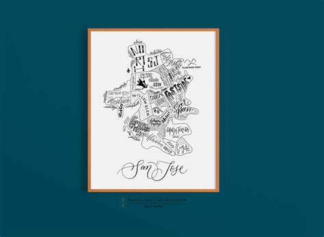 San Jose CA Neighborhood Map Print Handlettered Map of - Etsy