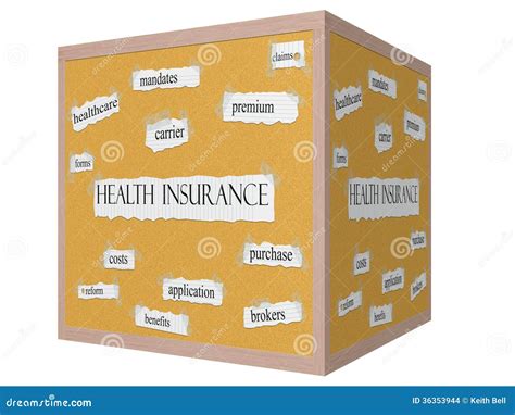 Health Insurance On A 3d Cube Corkboard Word Concept Stock Illustration