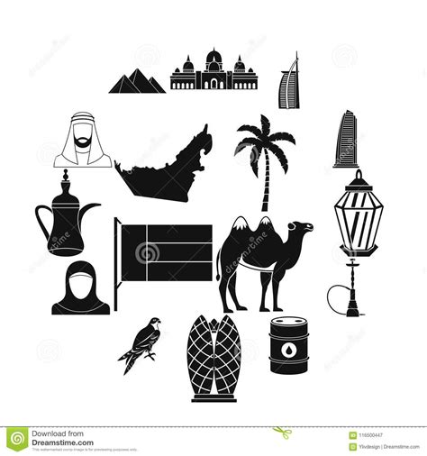 Uae Travel Icons Set Simple Style Stock Vector Illustration Of