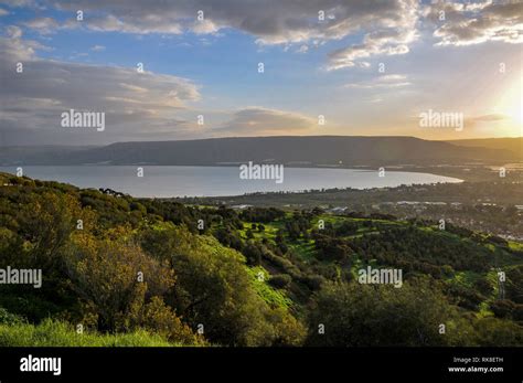 Israel Lower Galilee View Of The Sea Of Galilee From West Golan