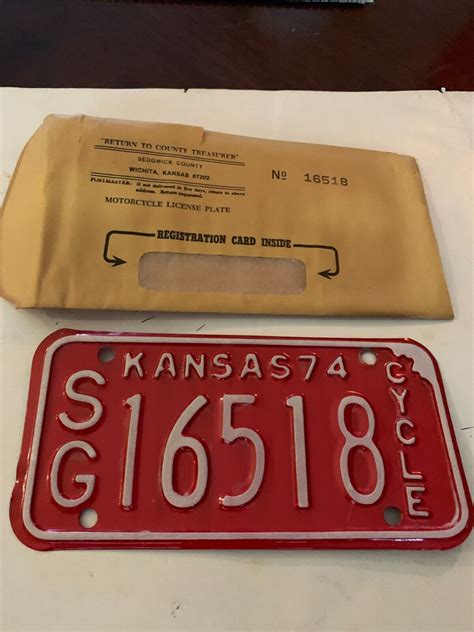 Nos New 1974 Kansas Motorcycle License Plate Tag Sg 16518 W Original