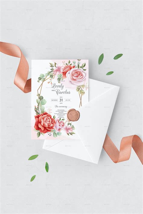 Beautiful Floral Wedding Invitation With Blooming Roses And Green