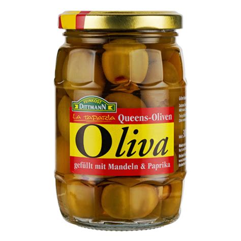 Feinkost Dittmann Oliva Queens Oliven Gef Llt Mit Mandeln Und Paprika