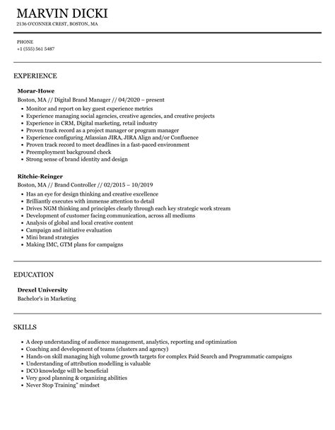 Brand Resume Samples Velvet Jobs