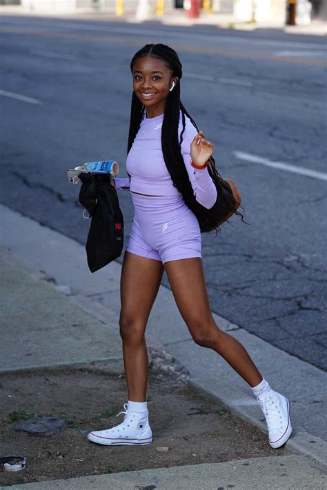 Skai Jackson In A Purple Workout Ensemble Arrives At The Dancing With