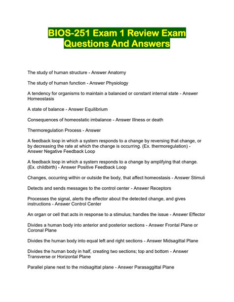 SOLUTION Bios 251 Exam 1 Review Exam Questions And Answers Studypool