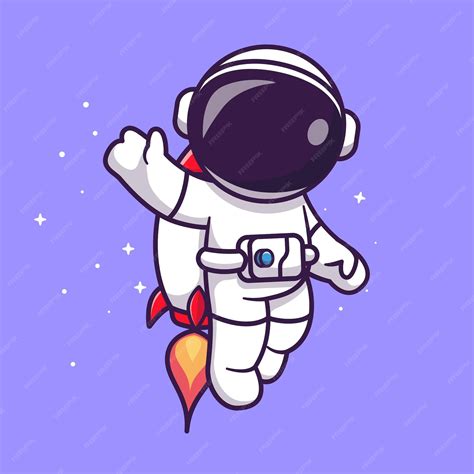 Premium Vector Cute Astronaut Flying With Rocket In Space Cartoon