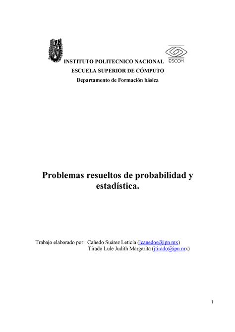 Problemario Tercer Parcial De Probabilidad Y Estad Stica Studocu