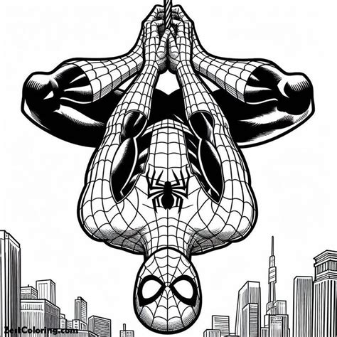 Spiderman Hanging Upside Down Coloring Page In Hanging Upside