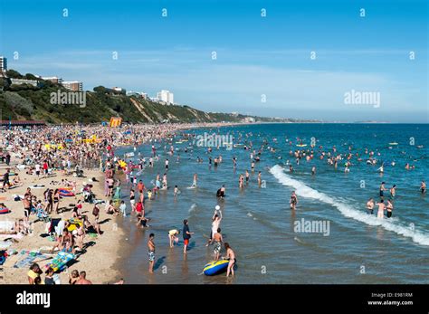 Crowded Bournemouth Beach England Uk Stock Photo Alamy