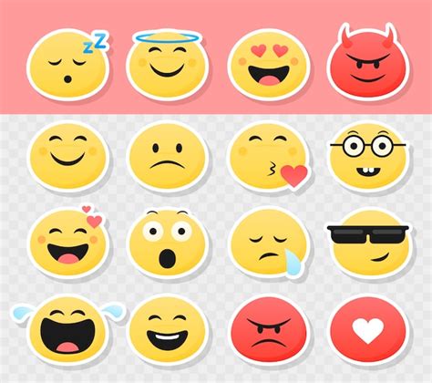 Conjunto De Adesivos De Emoticon Sorridente Fofo Vetor Premium