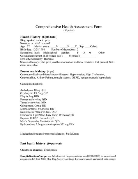 Comprehensive Health History Form - Comprehensive Health Assessment ...